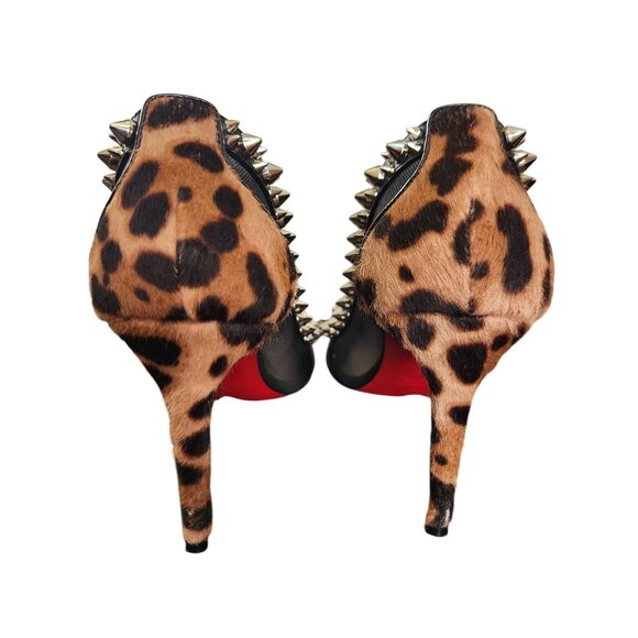 Christian Louboutin Galativi Spikes 85 Black Leopard Mesh Pointed Heel Size 8/38 - Picture 4 of 8